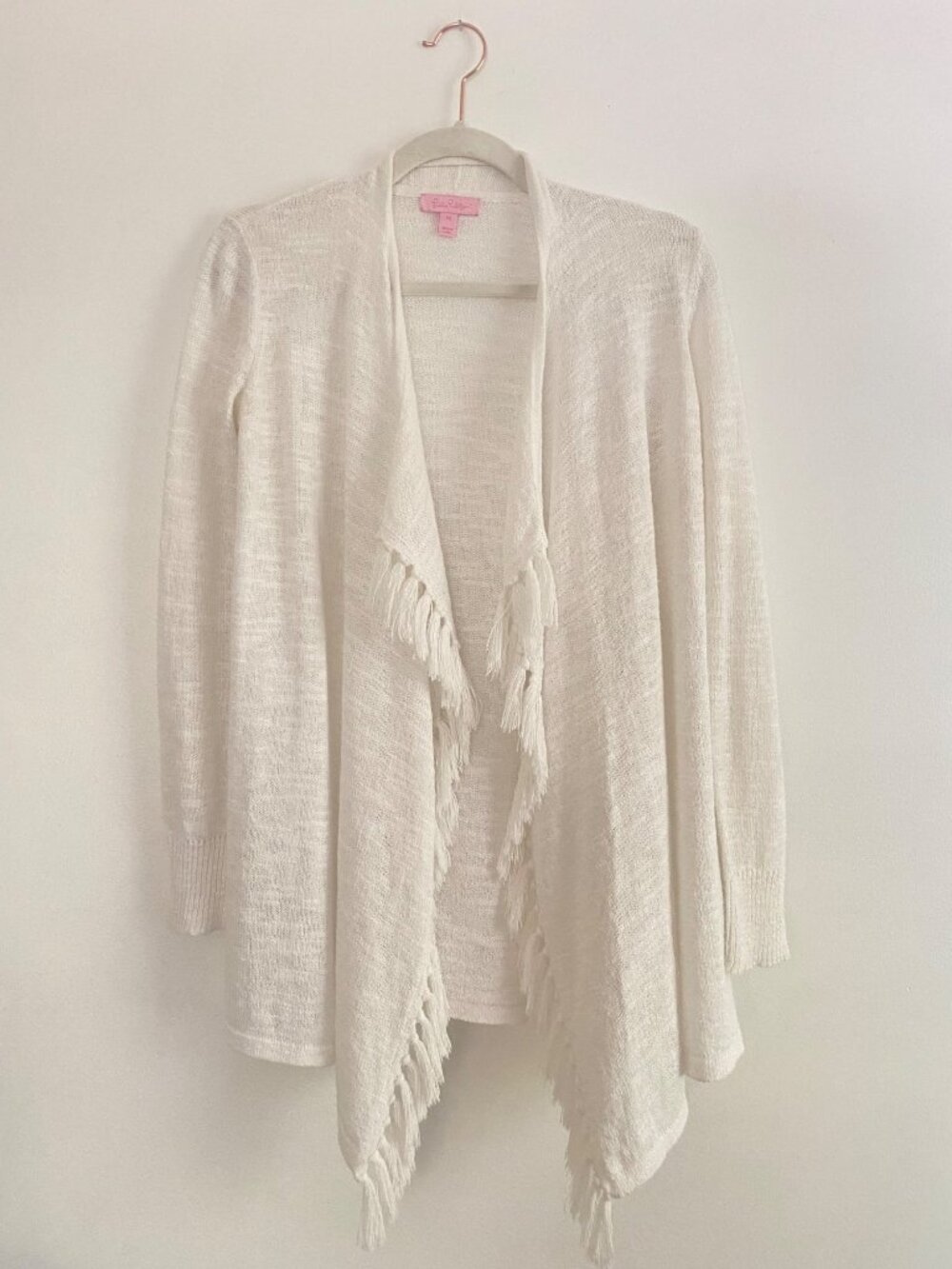 Lilly Pulitzer XS White Open Front Fringe Cardigan Sweater Lightweight